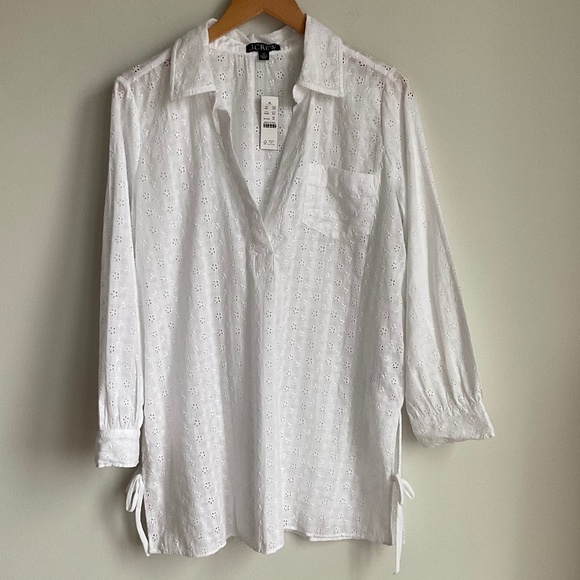NWT J.Crew White Eyelet Airy side-tie tunic cover-up SZ XS - Picture 4 of 8